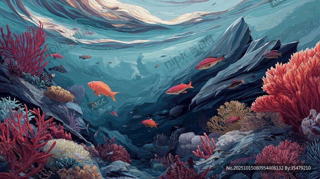 梦幻海底珊瑚与鱼群景观