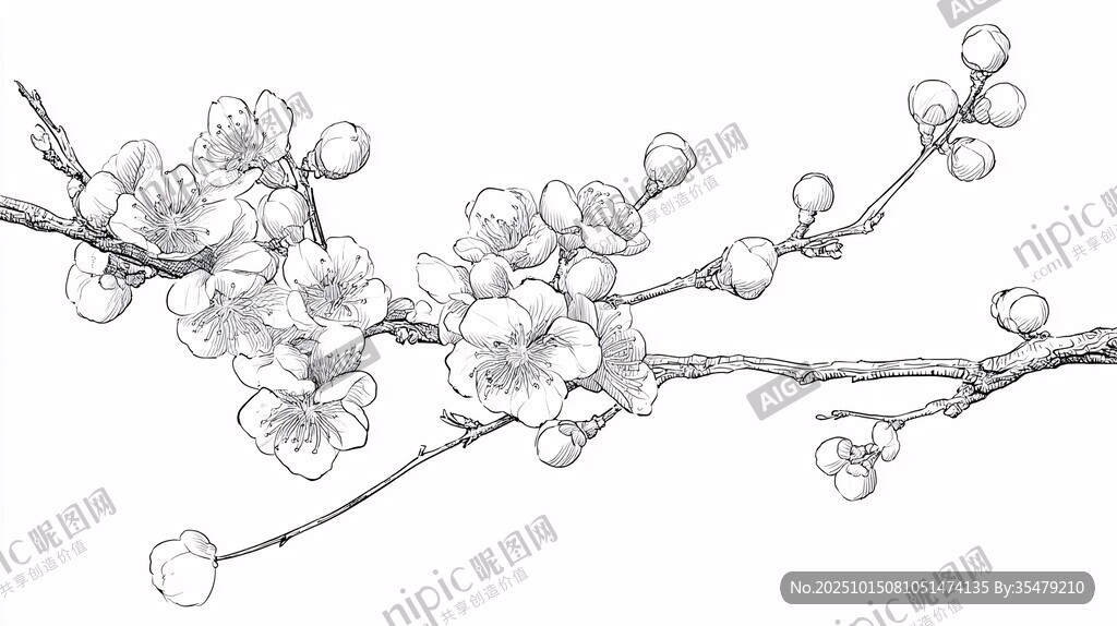 白描梅花枝