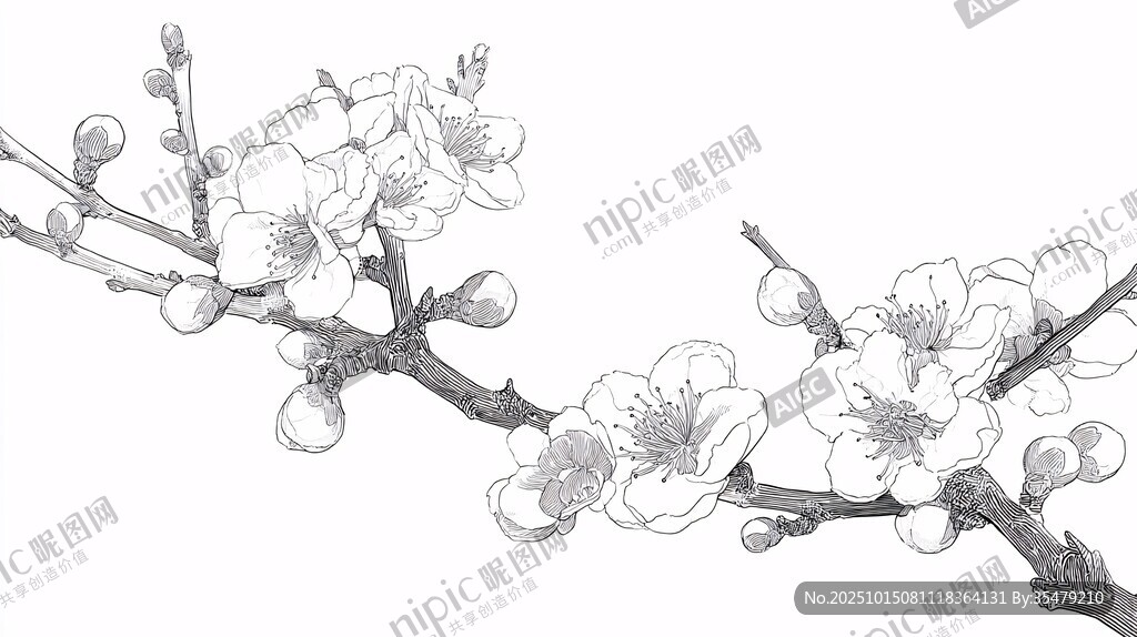 白描梅花枝