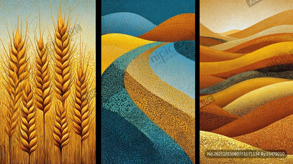 三幅田园风光艺术画作