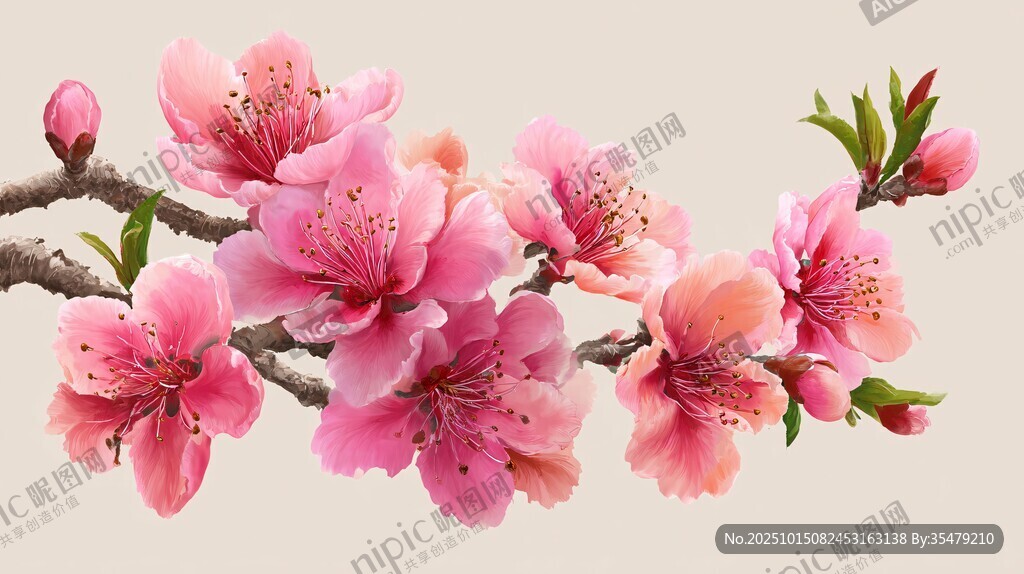 娇艳桃花枝上绽