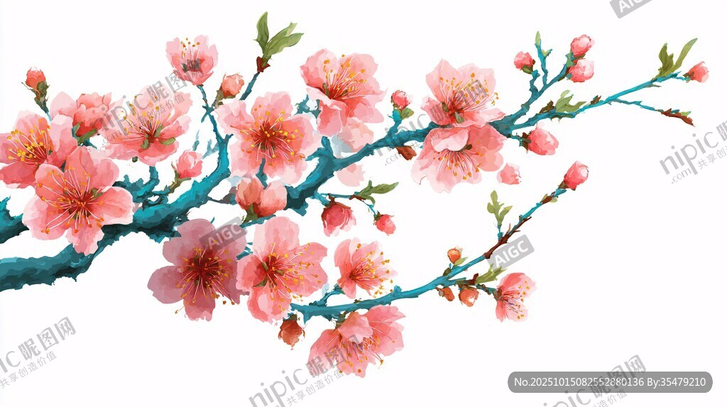 粉色桃花枝绽放美丽姿态