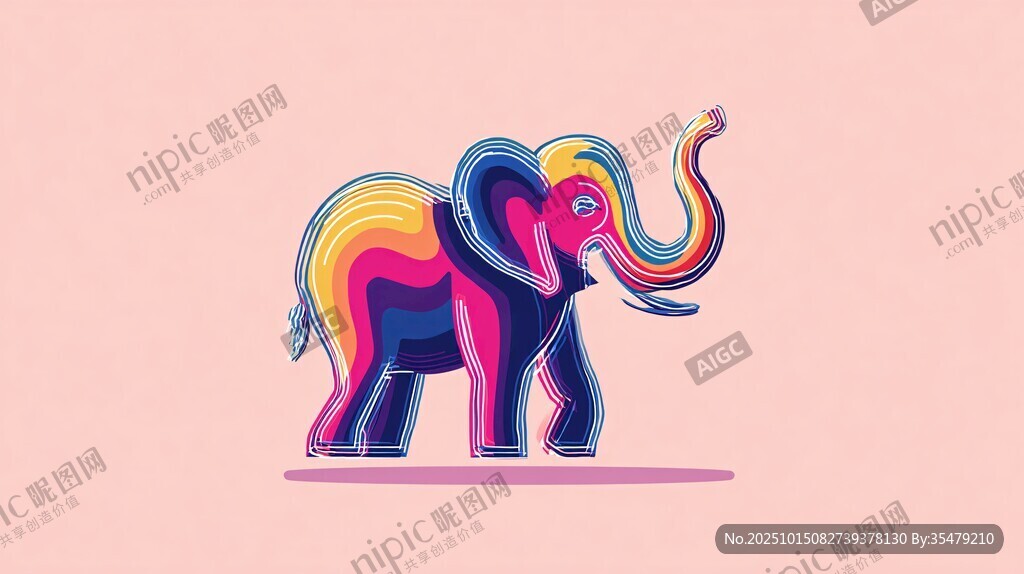 彩色梦幻大象插画