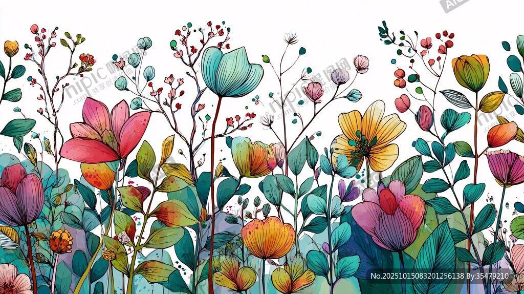 缤纷水彩花卉插画