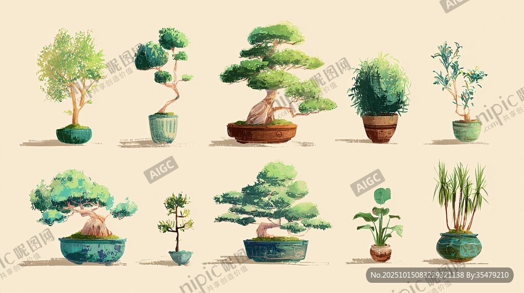 多样盆栽盆景艺术展示