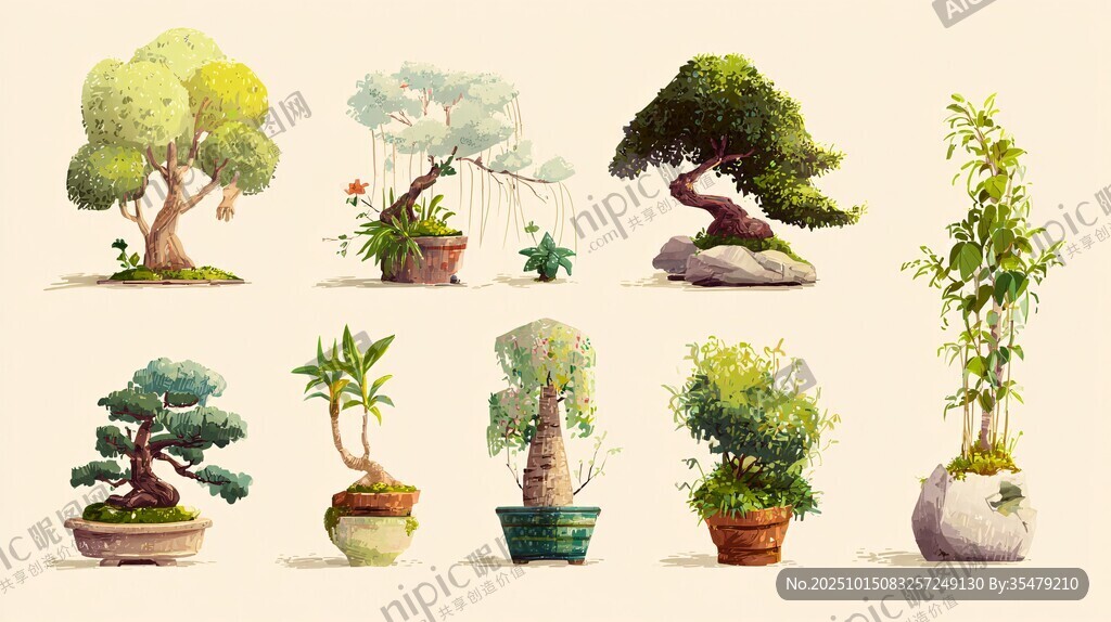 多样盆栽绿植艺术展示