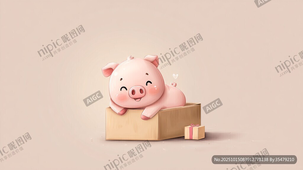 可爱小猪趴纸箱