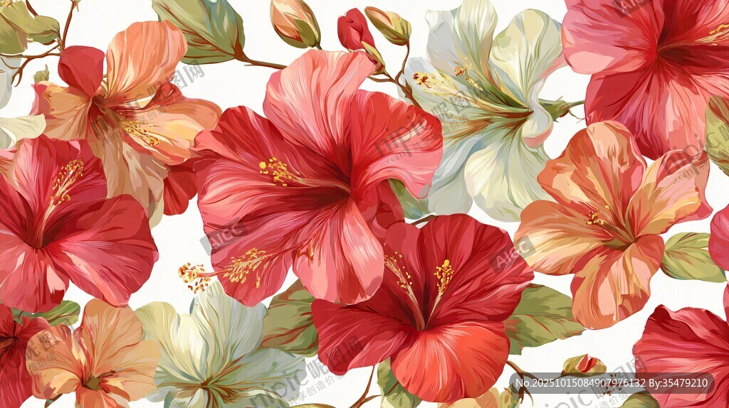 艳丽扶桑花无缝花卉图案