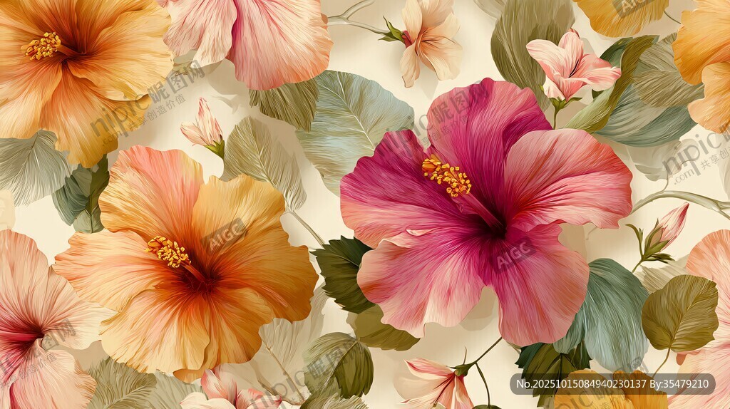 缤纷芙蓉花 唯美花卉图案