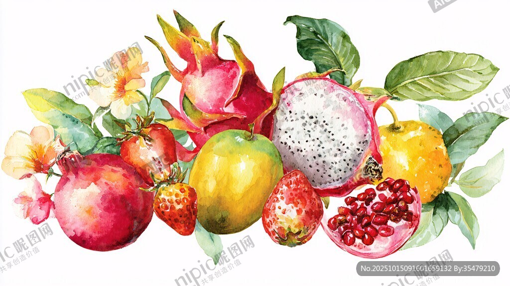 缤纷水彩水果插画
