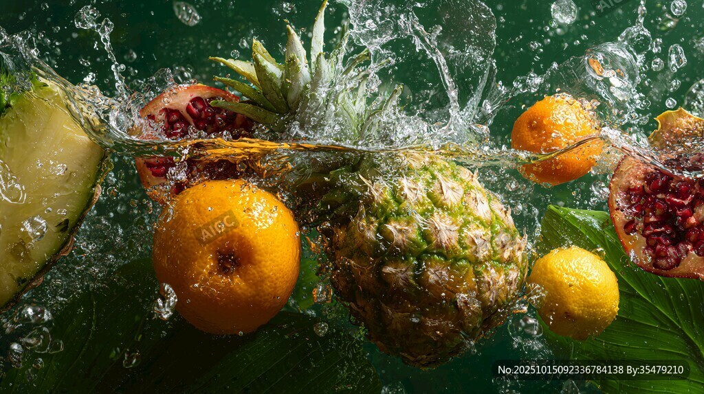 水果入水瞬间的清新画面