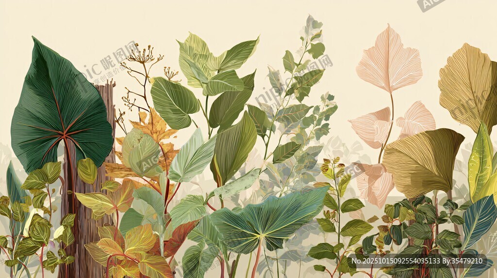 自然植物插画风景