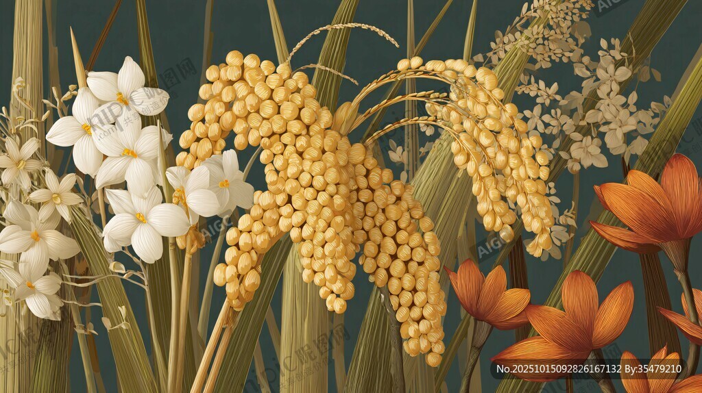 田园风花卉植物插画