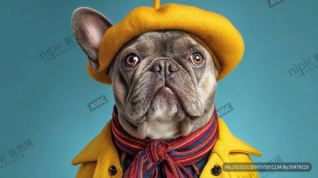 时尚装扮的法斗萌犬