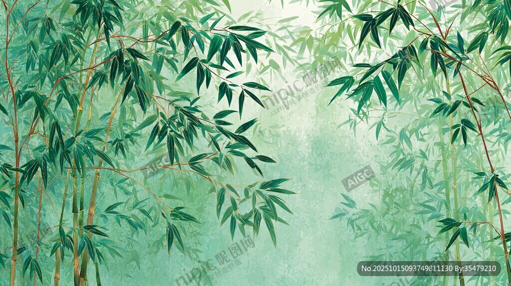 清新翠绿竹林意境图