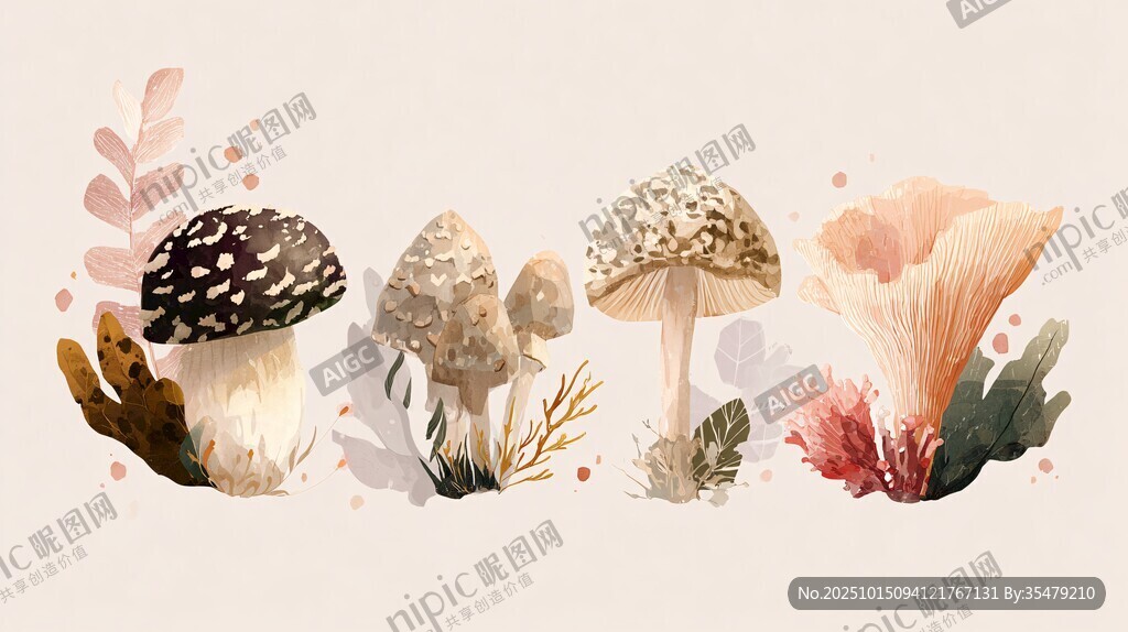 水彩风蘑菇植物插画