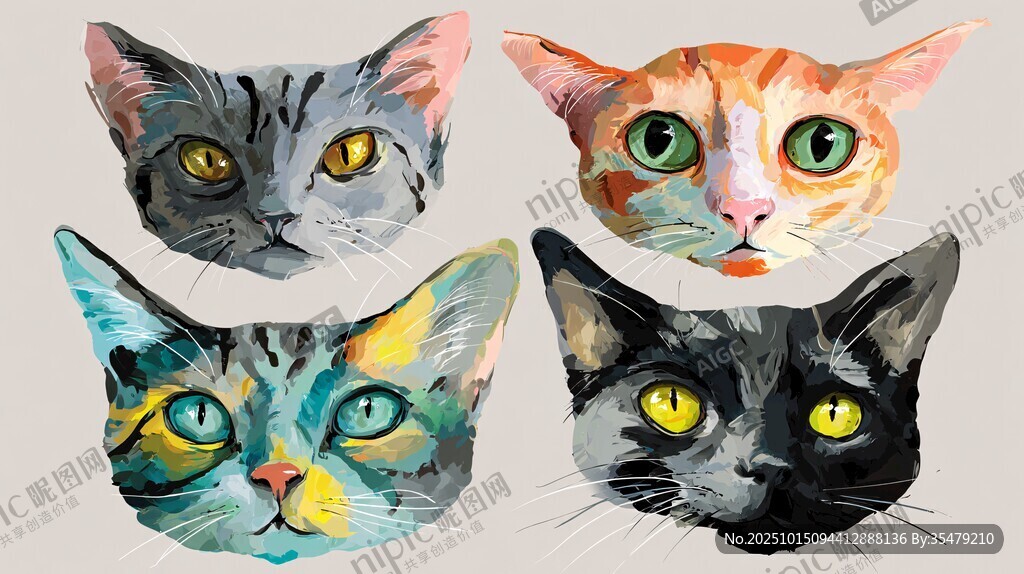 多彩猫咪头像绘画作品