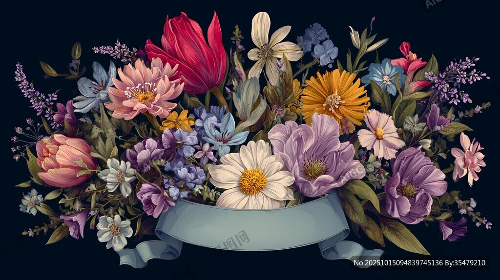 多彩花卉插画 典雅花束