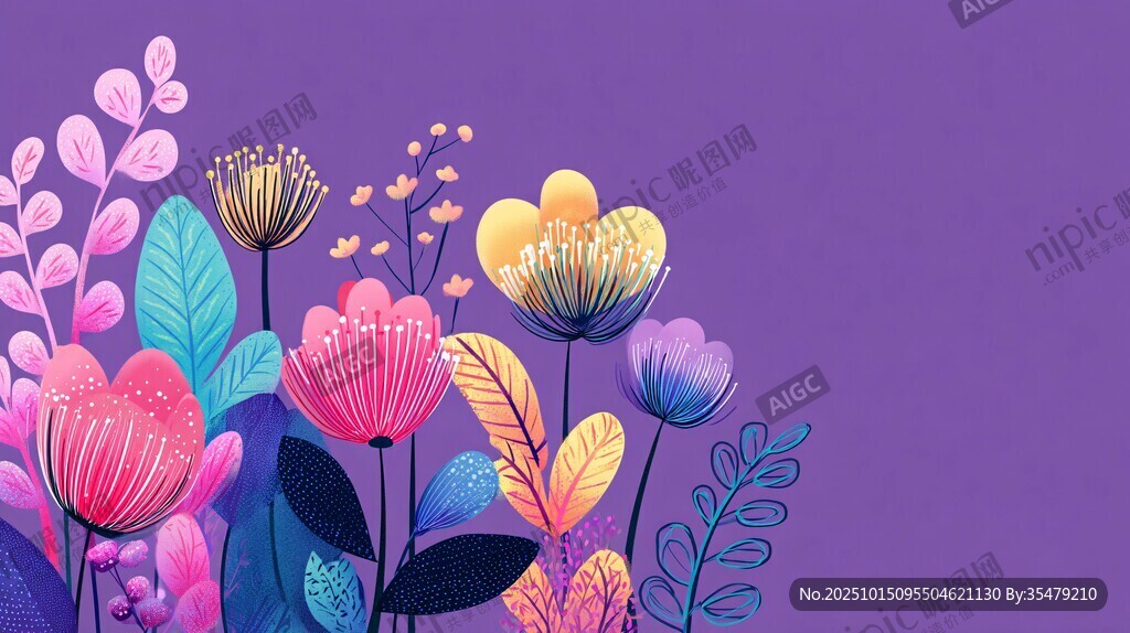 梦幻多彩花卉背景图
