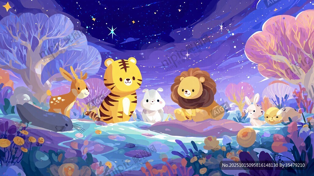 森林动物的梦幻夜之聚会