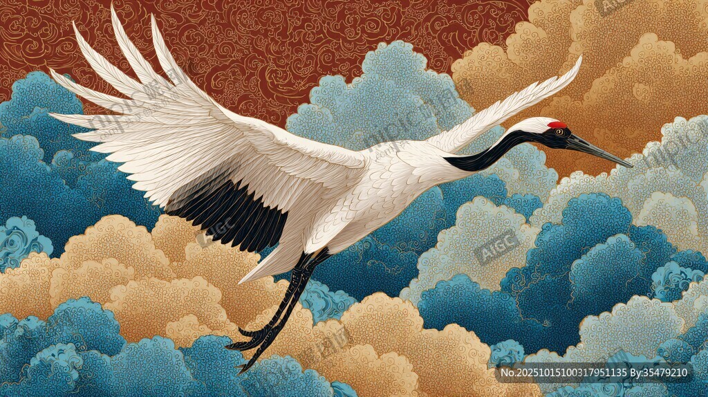 丹顶鹤翔于云海之中