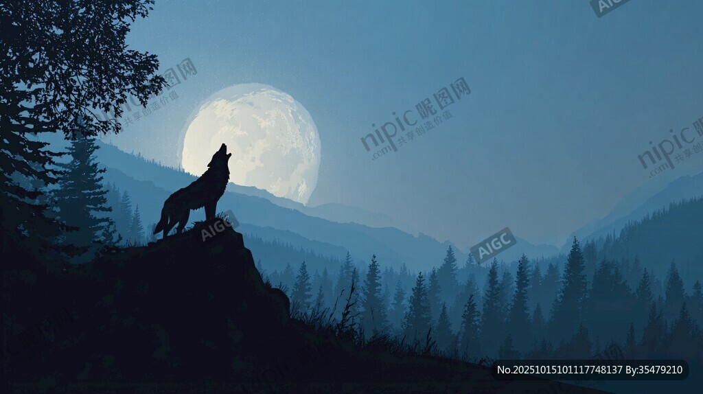 月夜孤狼仰天长啸