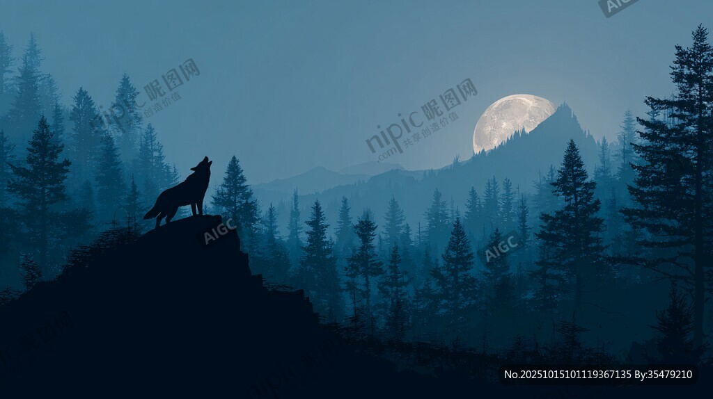 月夜孤狼啸于山林之巅