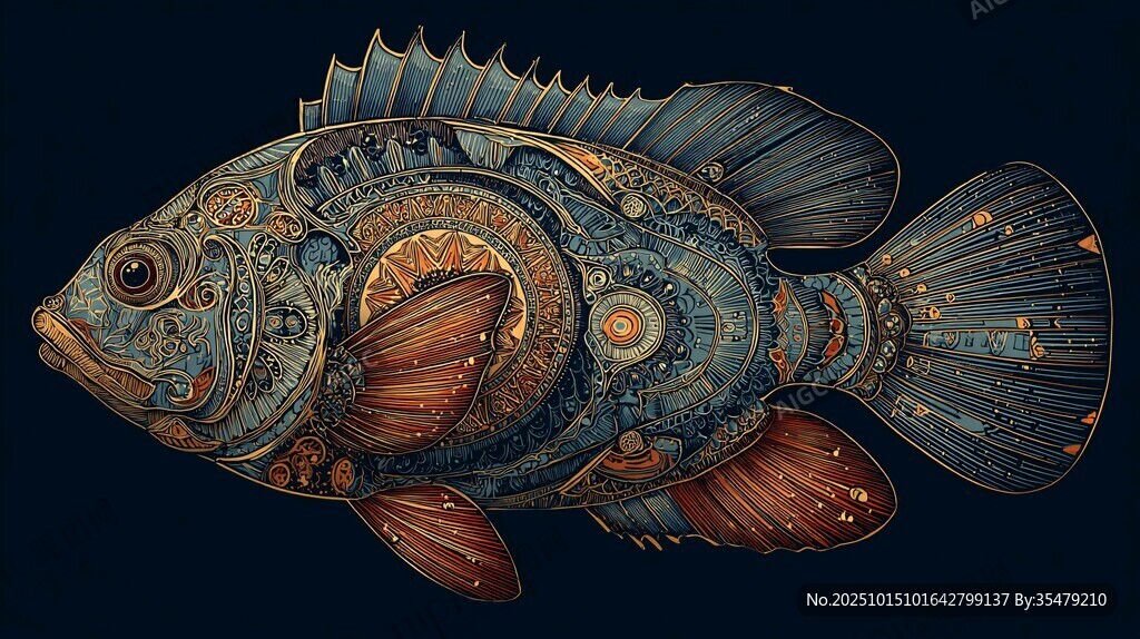 机械风奇幻鱼插画作品