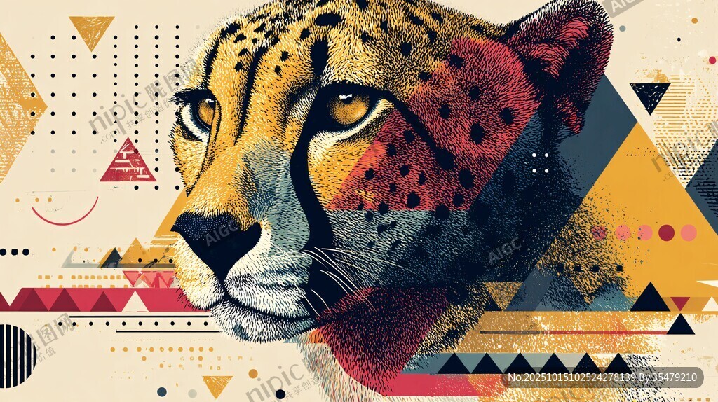 猎豹几何风插画艺术