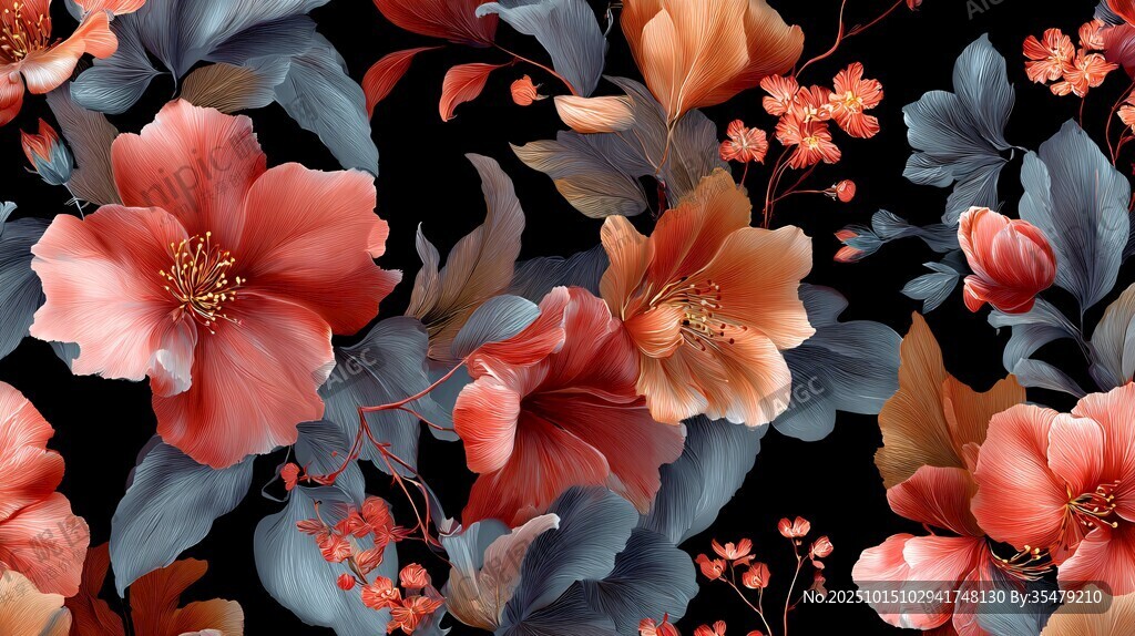 黑底绚丽花卉图案设计