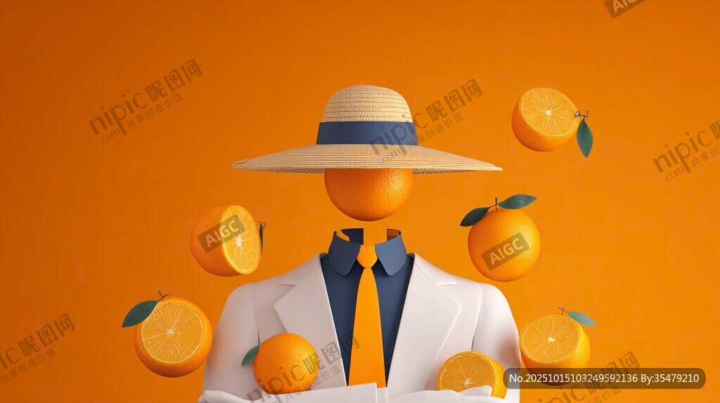 戴帽人物与飞舞的橙子