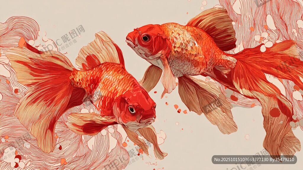 双尾金鱼灵动游弋