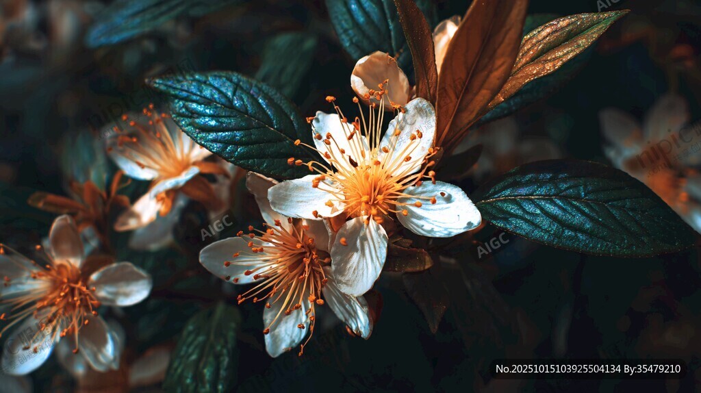 白色花朵与绿叶的美丽景致