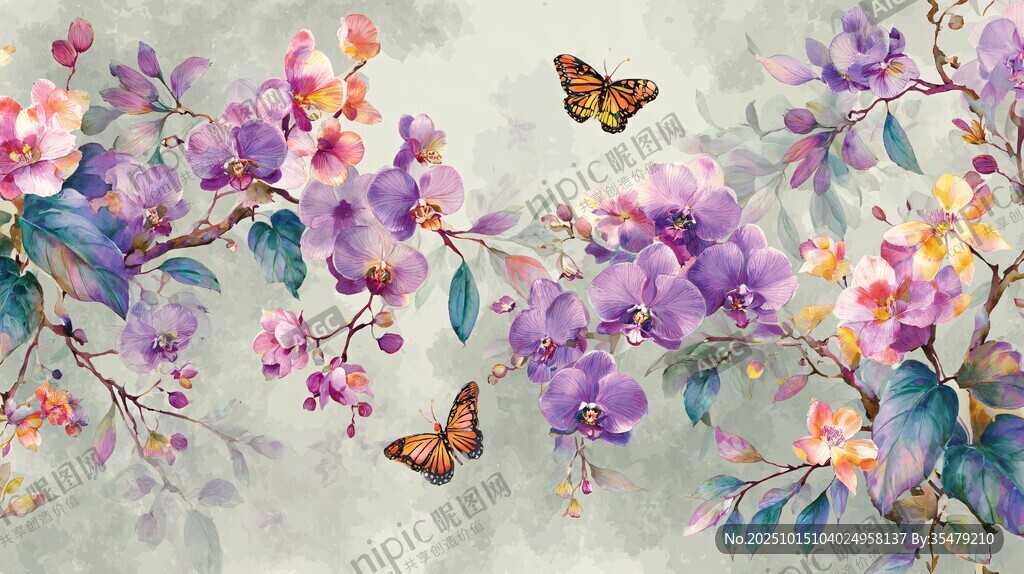 蝶舞繁花 清新花卉水彩画