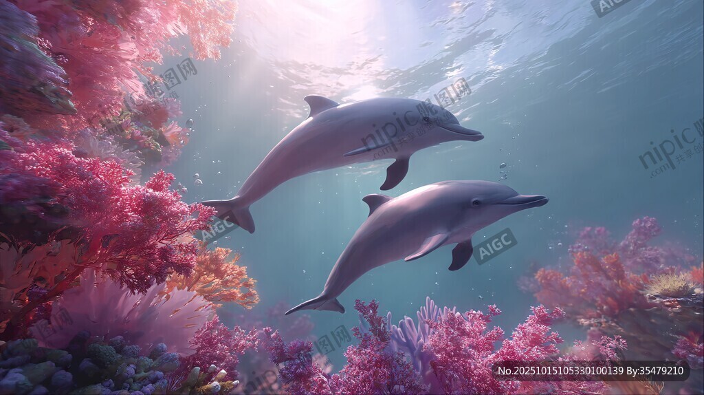 梦幻海底双海豚畅游图景