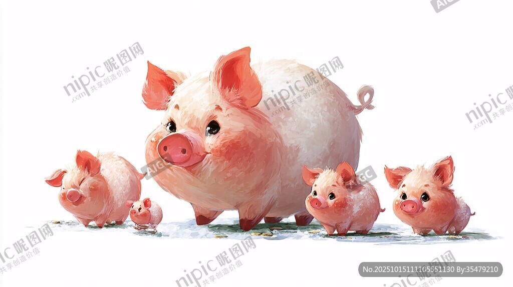 猪妈妈与小猪的温馨画面