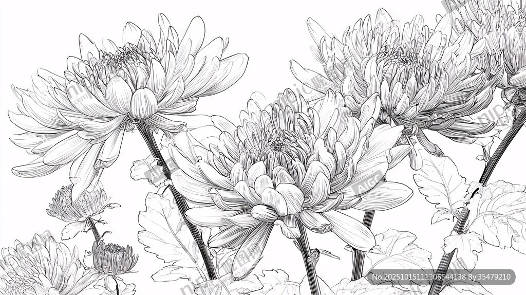 白描菊花图