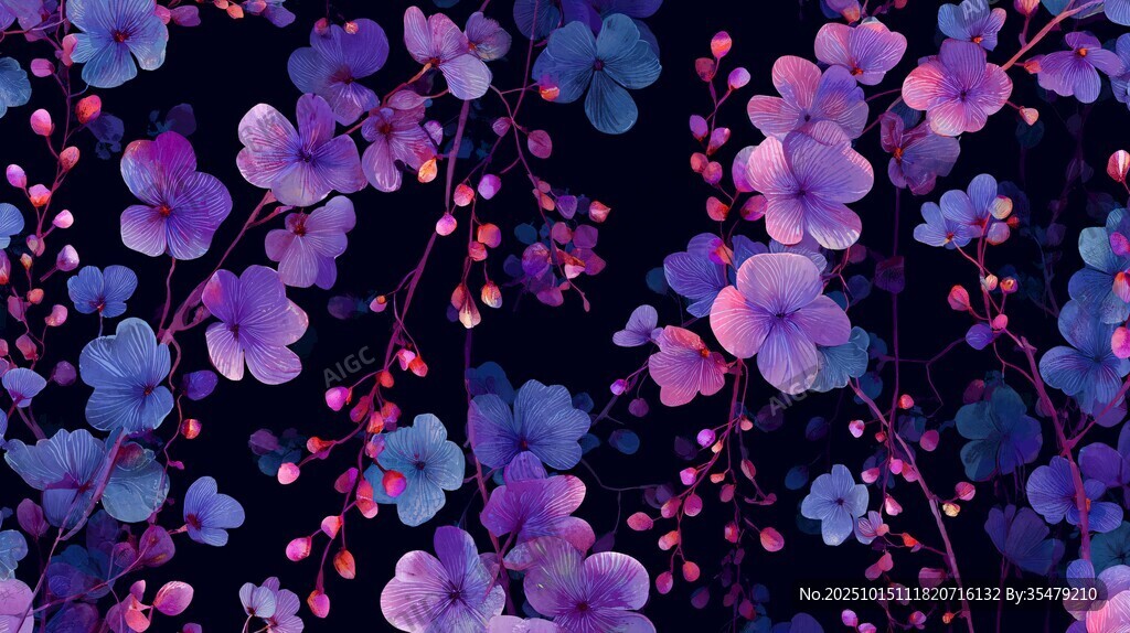梦幻紫蓝花卉背景图案