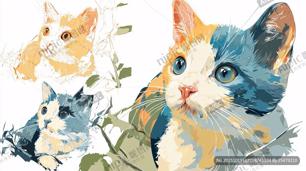 多彩猫咪插画
