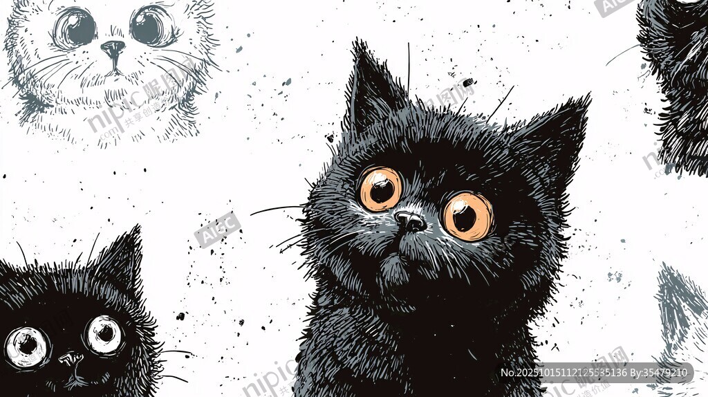 可爱黑猫插画图案集合