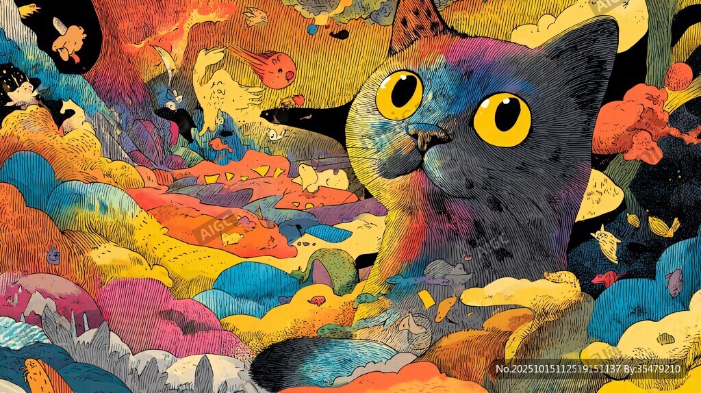 奇幻世界中的多彩猫咪