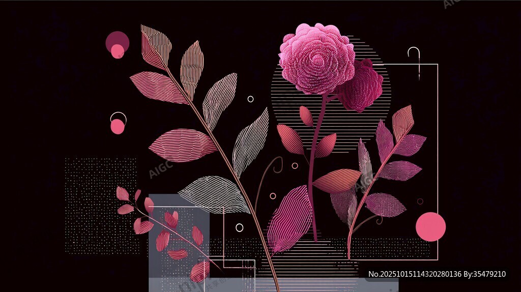 粉色花卉几何抽象艺术图