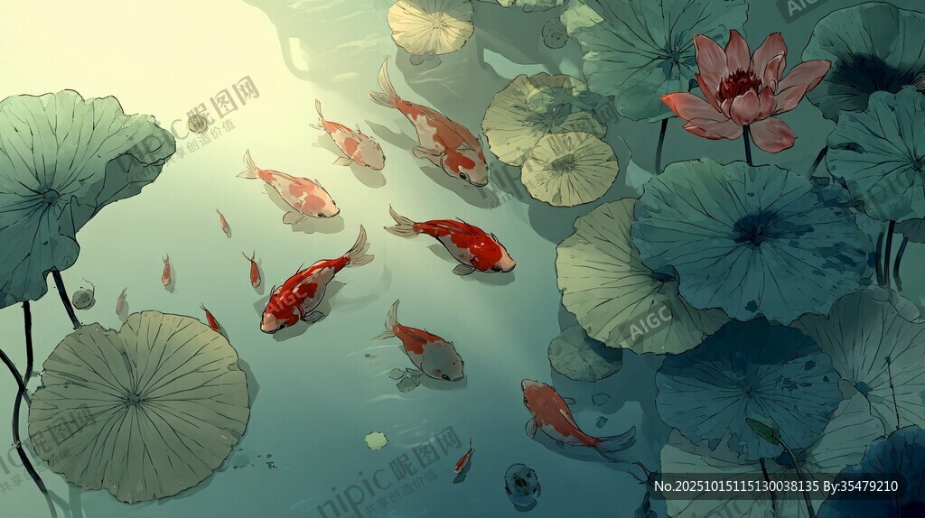 荷塘锦鲤图