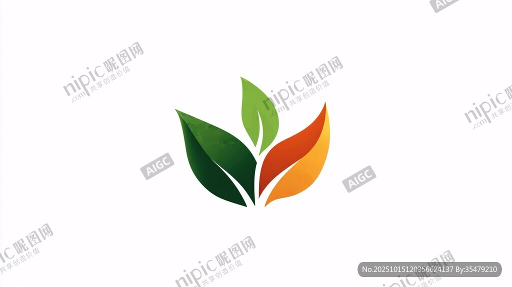 多彩绿叶标志设计