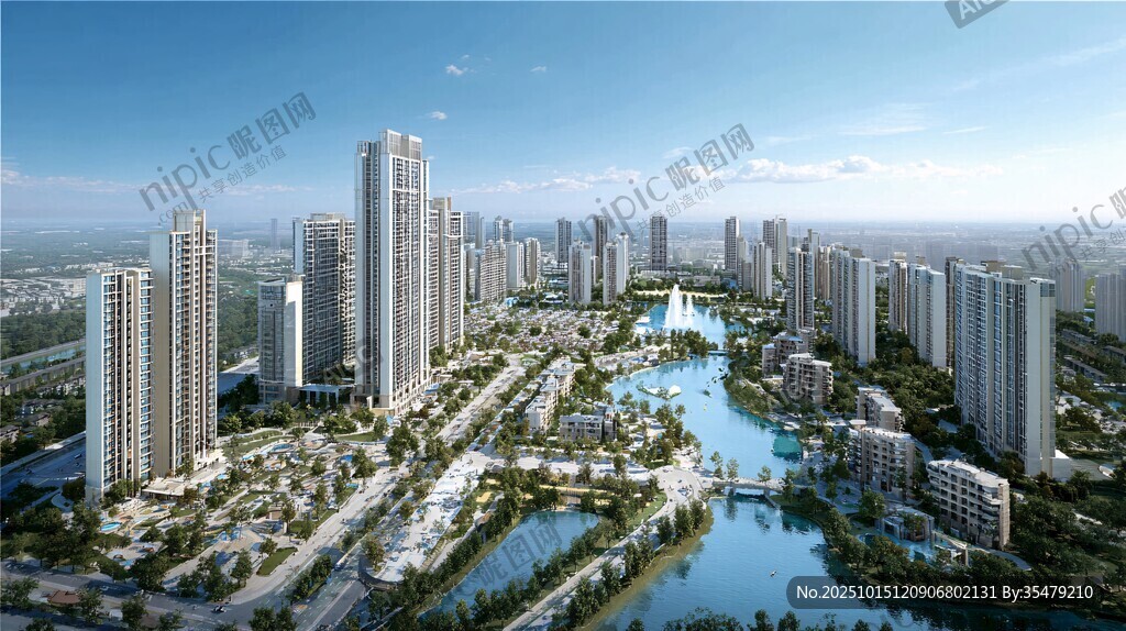 现代繁华滨水城市景观图