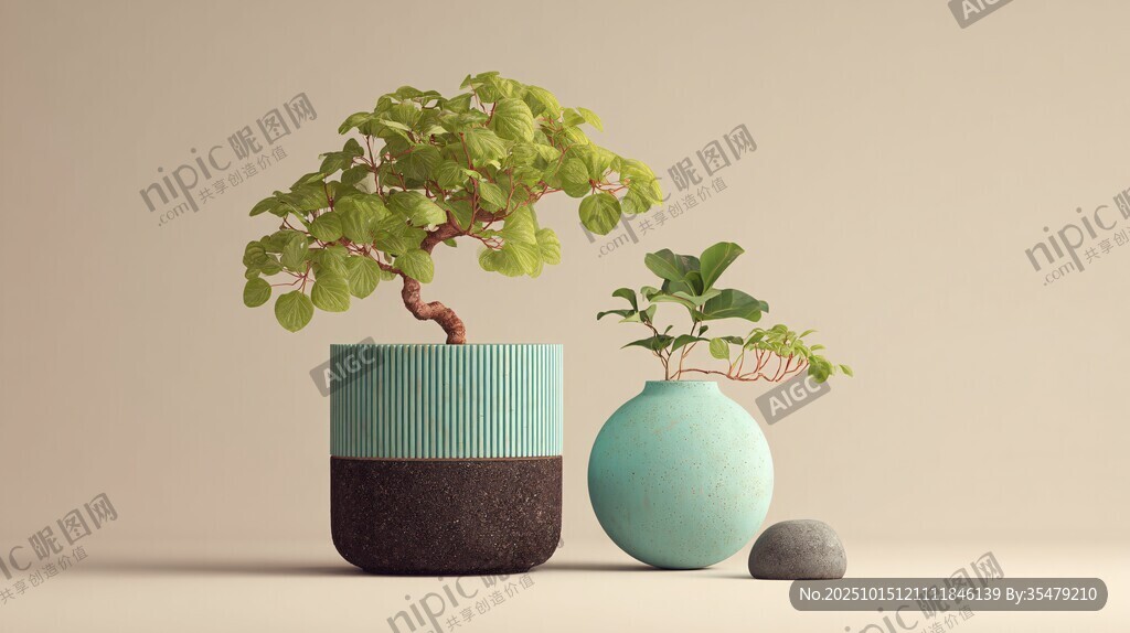 清新绿植盆栽组合展示