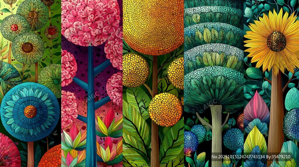 梦幻多彩植物插画世界