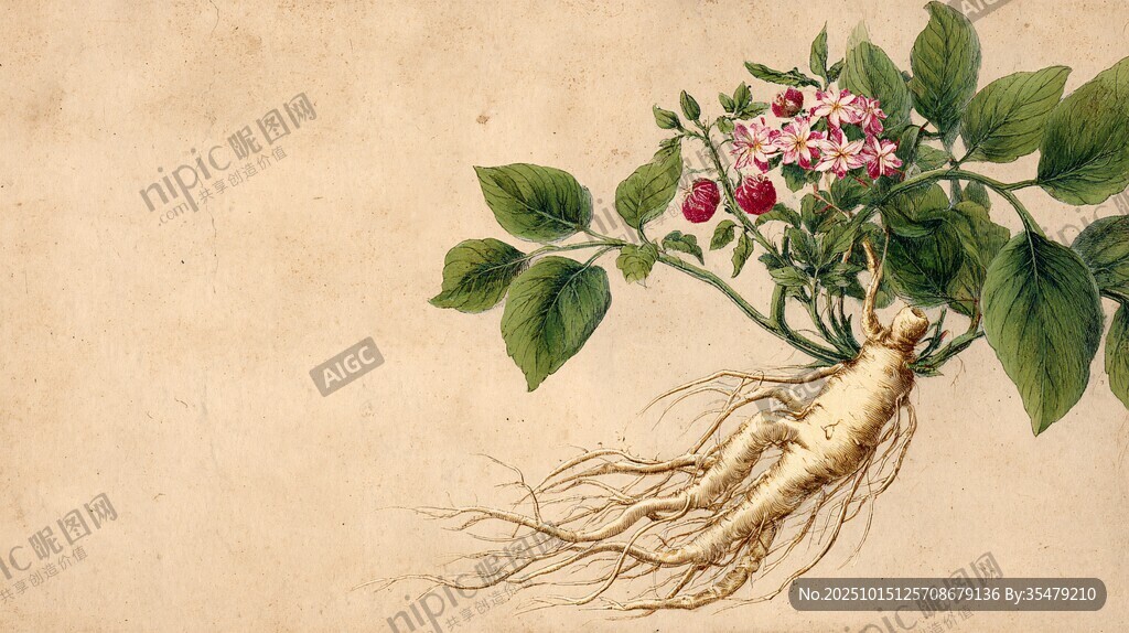 手绘人参植株图