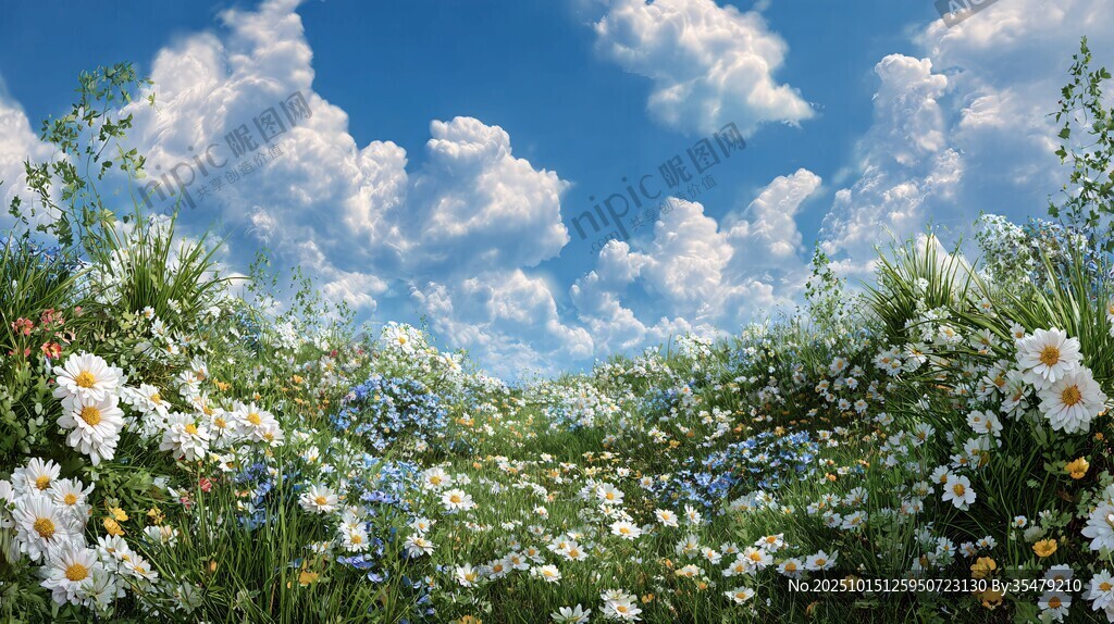 花海蓝天美景如画