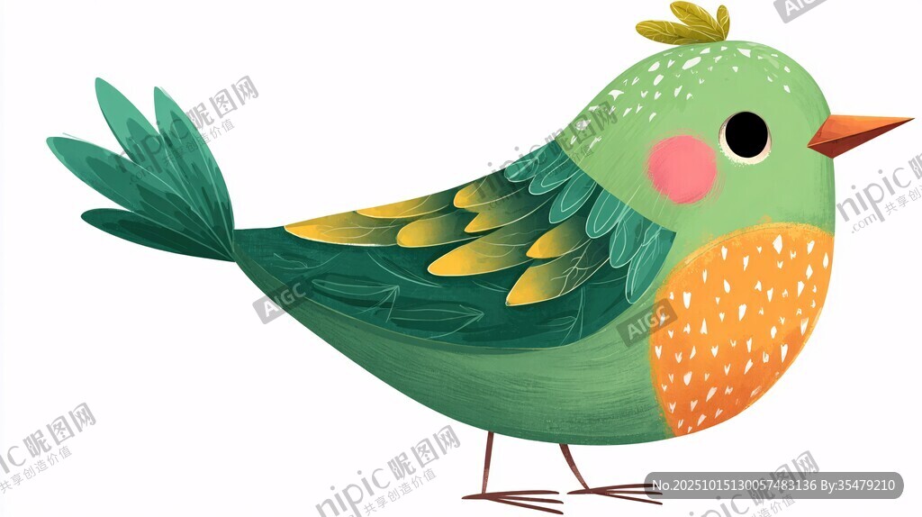 可爱绿羽小鸟插画形象
